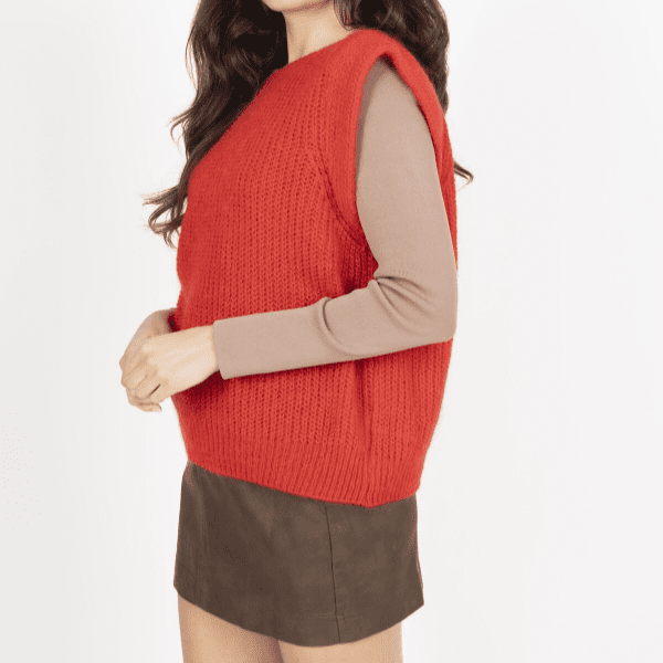 Pull sans manche en Mohair Rouge – Image 5