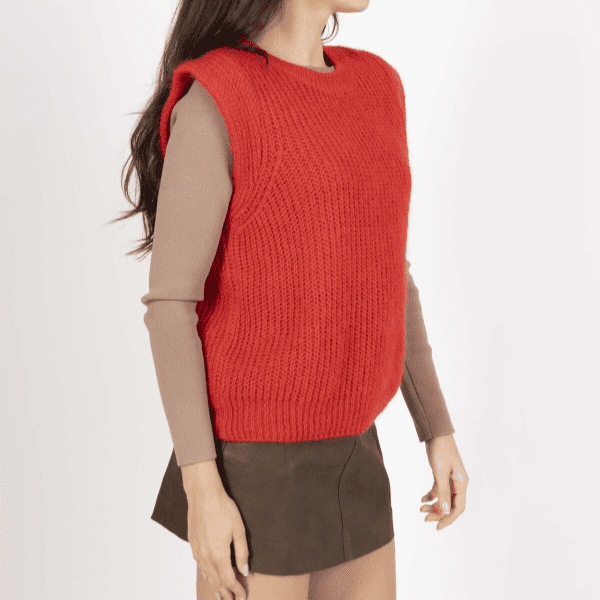 Pull sans manche en Mohair Rouge – Image 4